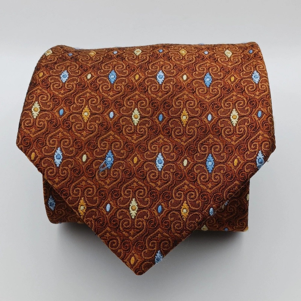 Jos. A. Bank Signature Collection Silk Tie Burnt Orange Blue Medallion Pattern
